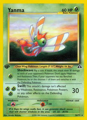 Pokemon,Neo Discovery,Yanma (36) - 36/75,1st Edition,Rare,Moderately Played