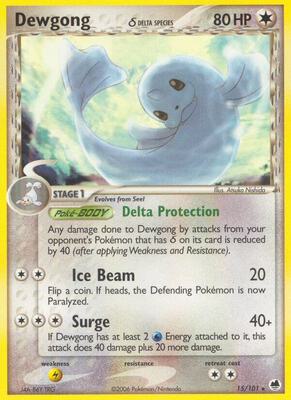 Pokemon,Dragon Frontiers,Dewgong (Delta Species) - 15/101,Reverse Holofoil,Rare,Moderately Played