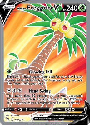 Pokemon,Pokemon GO,Alolan Exeggutor V (Full Art) - 071/078,Holofoil,Ultra Rare,Near Mint