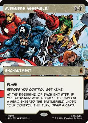 Magic: The Gathering,Marvel Super Heroes,Avengers Assemble! (Borderless) (0297),Foil,Mythic,Near Mint