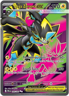 Pokemon,ME05: Pitch Black,Mega Zeraora ex - 098/084,Holofoil,Ultra Rare,Moderately Played