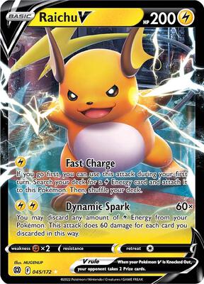 Pokemon,SWSH09: Brilliant Stars,Raichu V - 045/172,Holofoil,Ultra Rare,Near Mint