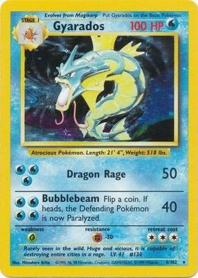 Pokemon,Base Set,Gyarados - 006/102,Holofoil,Holo Rare,Moderately Played