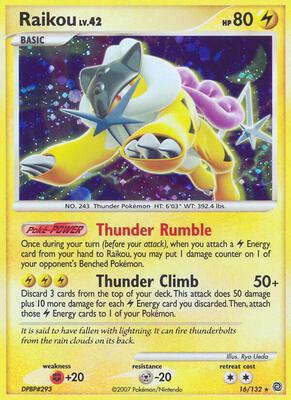 Pokemon,Secret Wonders,Raikou - 16/132,Holofoil,Holo Rare,Damaged