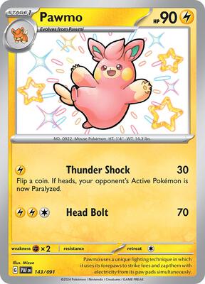 Pokemon,SV: Paldean Fates,Pawmo - 143/091,Holofoil,Shiny Rare,Lightly Played