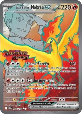 Pokemon,Miscellaneous Cards & Products,Team Rocket's Moltres ex - 208/182 (Destined Rivals Stamp),Holofoil,Double Rare,Near Mint
