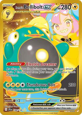 Pokemon,SV09: Journey Together,Iono's Bellibolt ex - 188/159,Holofoil,Hyper Rare,Lightly Played