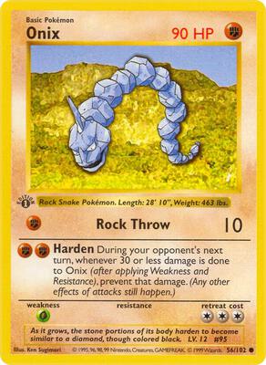 Pokemon,Base Set (Shadowless),Onix - 056/102,1st Edition,Common,Moderately Played