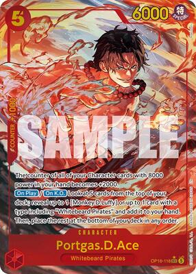 One Piece Card Game,The Time of Battle,Portgas.D.Ace (118) (Alternate Art) - OP16-118,Foil,Secret Rare,Near Mint