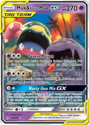 Pokemon,SM - Unbroken Bonds,Muk & Alolan Muk GX - 61/214,Holofoil,Ultra Rare,Near Mint