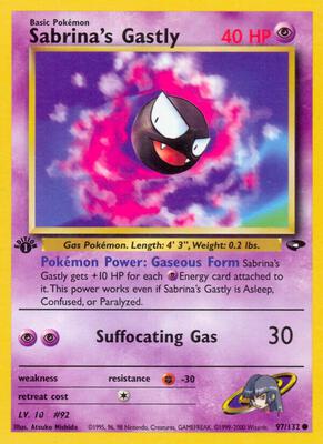 Pokemon,Gym Challenge,Sabrina's Gastly (97) - 097/132,Unlimited,Common,Moderately Played