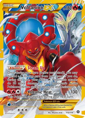 Pokemon,XY - Steam Siege,Volcanion EX (Secret) - 115/114,Holofoil,Secret Rare,Moderately Played
