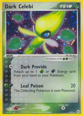 Pokemon,Hidden Legends,Dark Celebi - 4/101,Holofoil,Holo Rare,Damaged