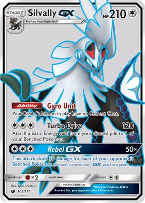Pokemon,SM - Crimson Invasion,Silvally GX (Full Art) - 108/111,Holofoil,Ultra Rare,Lightly Played
