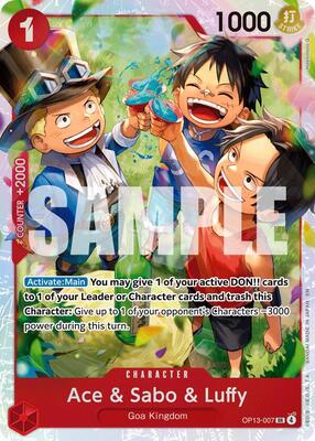 One Piece Card Game,Carrying On His Will,Ace & Sabo & Luffy - OP13-007,Foil,Super Rare,Near Mint