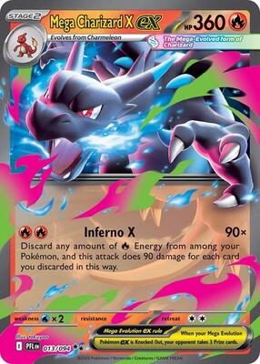 Pokemon,ME02: Phantasmal Flames,Mega Charizard X ex - 013/094,Holofoil,Double Rare,Lightly Played