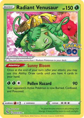 Pokemon,Pokemon GO,Radiant Venusaur - 004/078,Holofoil,Radiant Rare,Lightly Played