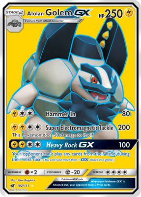 Pokemon,SM - Crimson Invasion,Alolan Golem GX (Full Art) - 102/111,Holofoil,Ultra Rare,Lightly Played