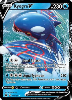 Pokemon,SWSH: Crown Zenith,Kyogre V - 037/159,Holofoil,Ultra Rare,Near Mint
