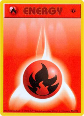Pokemon,Base Set (Shadowless),Fire Energy - 098/102,1st Edition,Common,Moderately Played