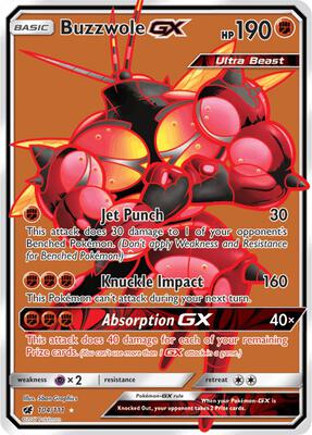Pokemon,SM - Crimson Invasion,Buzzwole GX (Full Art) - 104/111,Holofoil,Ultra Rare,Lightly Played
