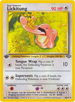 Pokemon,Jungle,Lickitung - 38/64,1st Edition,Uncommon,Heavily Played