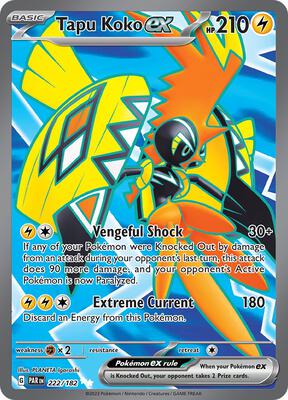 Pokemon,SV04: Paradox Rift,Tapu Koko ex - 222/182,Holofoil,Ultra Rare,Lightly Played