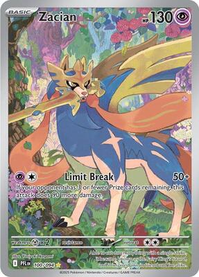 Pokemon,ME02: Phantasmal Flames,Zacian - 100/094,Holofoil,Illustration Rare,Moderately Played