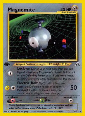 Pokemon,Neo Discovery,Magnemite (26),1st Edition,Rare,Lightly Played