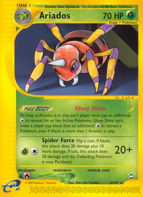 Pokemon,Aquapolis,Ariados - 003/147,Reverse Holofoil,Rare,Heavily Played