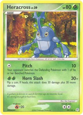 Pokemon,Diamond and Pearl,Heracross - 28/130,Reverse Holofoil,Rare,Moderately Played