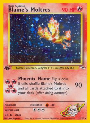 Pokemon,Gym Heroes,Blaine's Moltres - 001/132,Unlimited Holofoil,Holo Rare,Lightly Played