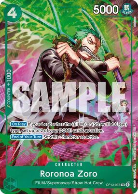 One Piece Card Game,Adventure on Kami's Island,Roronoa Zoro (OP13-037),Foil,Treasure Rare,Near Mint