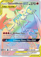 Pokemon,SM - Cosmic Eclipse,Charizard & Braixen GX (Secret) - 251/236,Holofoil,Rainbow Rare,Damaged