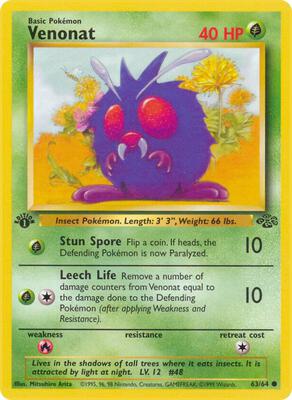Pokemon,Jungle,Venonat - 63/64,1st Edition,Common,Moderately Played
