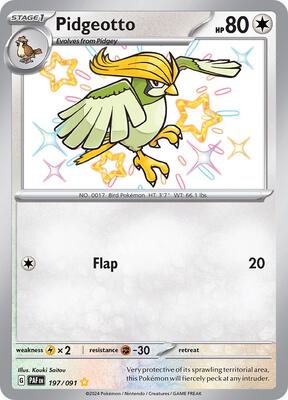 Pokemon,SV: Paldean Fates,Pidgeotto - 197/091,Holofoil,Shiny Rare,Lightly Played