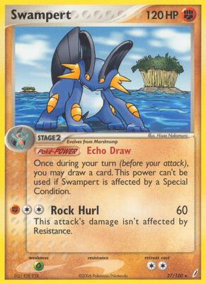 Pokemon,Crystal Guardians,Swampert - 27/100,Reverse Holofoil,Rare,Damaged