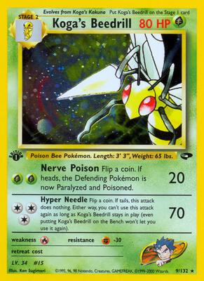 Pokemon,Gym Challenge,Koga's Beedrill - 009/132,Unlimited Holofoil,Holo Rare,Moderately Played