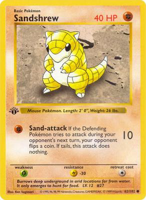 Pokemon,Base Set (Shadowless),Sandshrew - 062/102,1st Edition,Common,Heavily Played