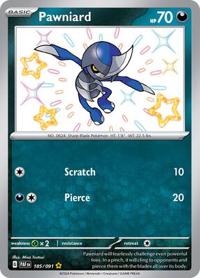 Pokemon,SV: Paldean Fates,Pawniard - 185/091,Holofoil,Shiny Rare,Lightly Played