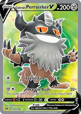 Pokemon,SWSH11: Lost Origin,Galarian Perrserker V (Full Art) - 183/196,Holofoil,Ultra Rare,Near Mint