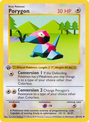 Pokemon,Base Set (Shadowless),Porygon - 039/102,Unlimited,Uncommon,Moderately Played