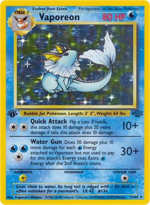 Pokemon,Jungle,Vaporeon (12) - 12/64,1st Edition Holofoil,Holo Rare,Lightly Played