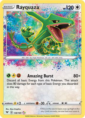 Pokemon,SWSH04: Vivid Voltage,Rayquaza - 138/185,Holofoil,Amazing Rare,Near Mint