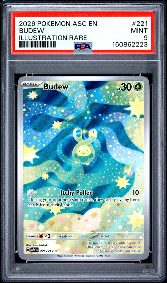 2026 POKEMON ASC EN-ASCENDED HEROES BUDEW #221 ILLUSTRATION RARE PSA 9