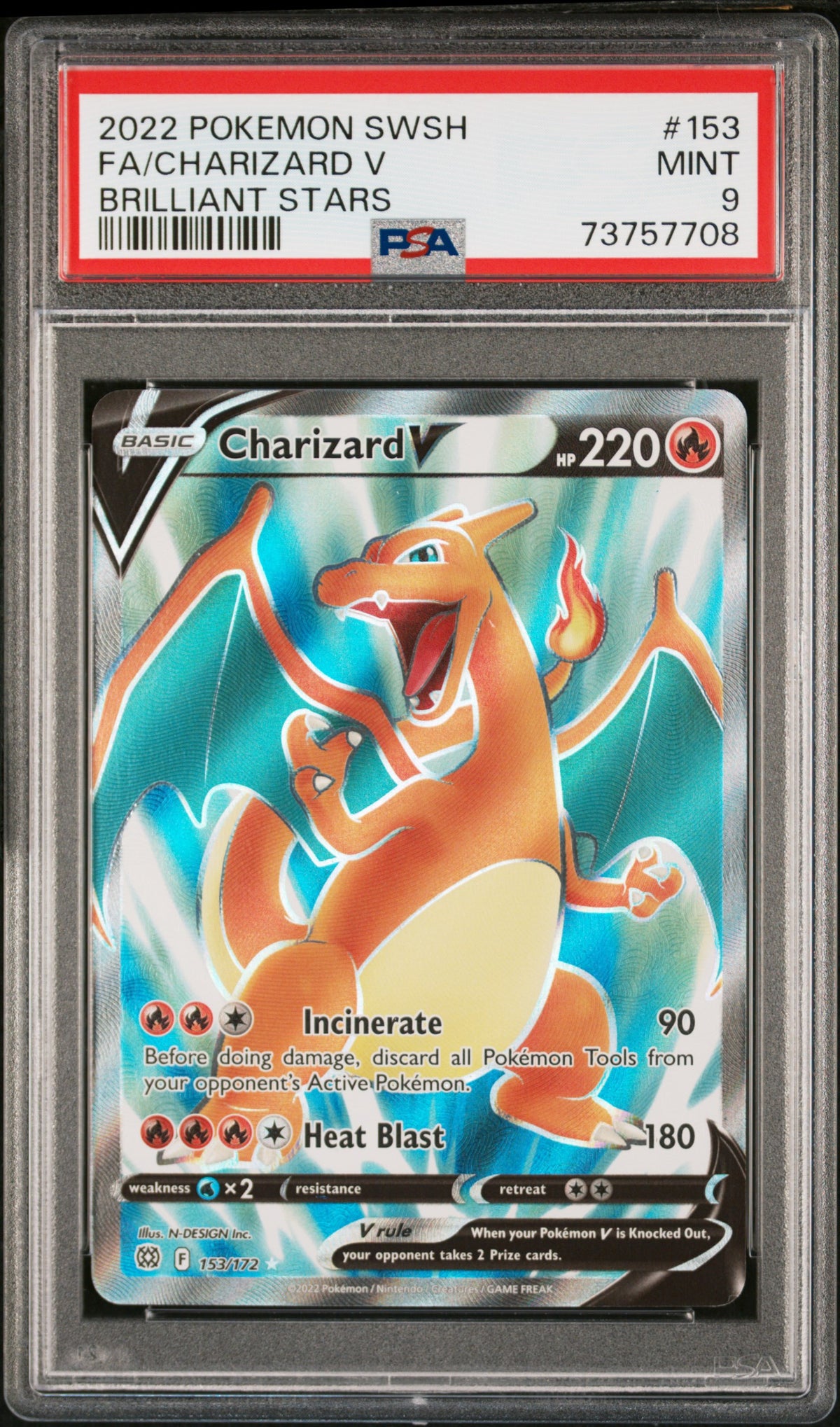 2022 POKEMON SWORD & SHIELD BRILLIANT STARS FA/CHARIZARD V #153 BRILLIANT STARS PSA 9
