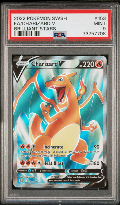 2022 POKEMON SWORD & SHIELD BRILLIANT STARS FA/CHARIZARD V #153 BRILLIANT STARS PSA 9
