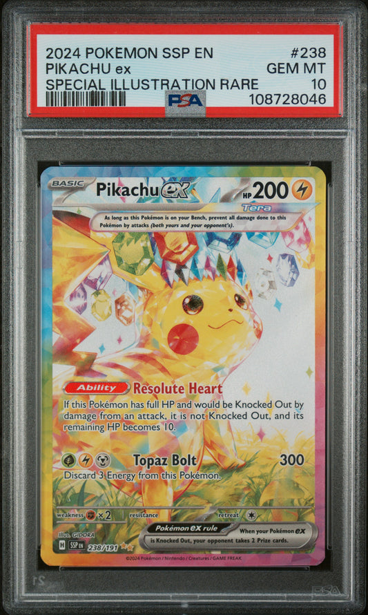 2024 POKEMON SSP EN-SURGING SPARKS PIKACHU ex #238 PSA 10 - Image 1