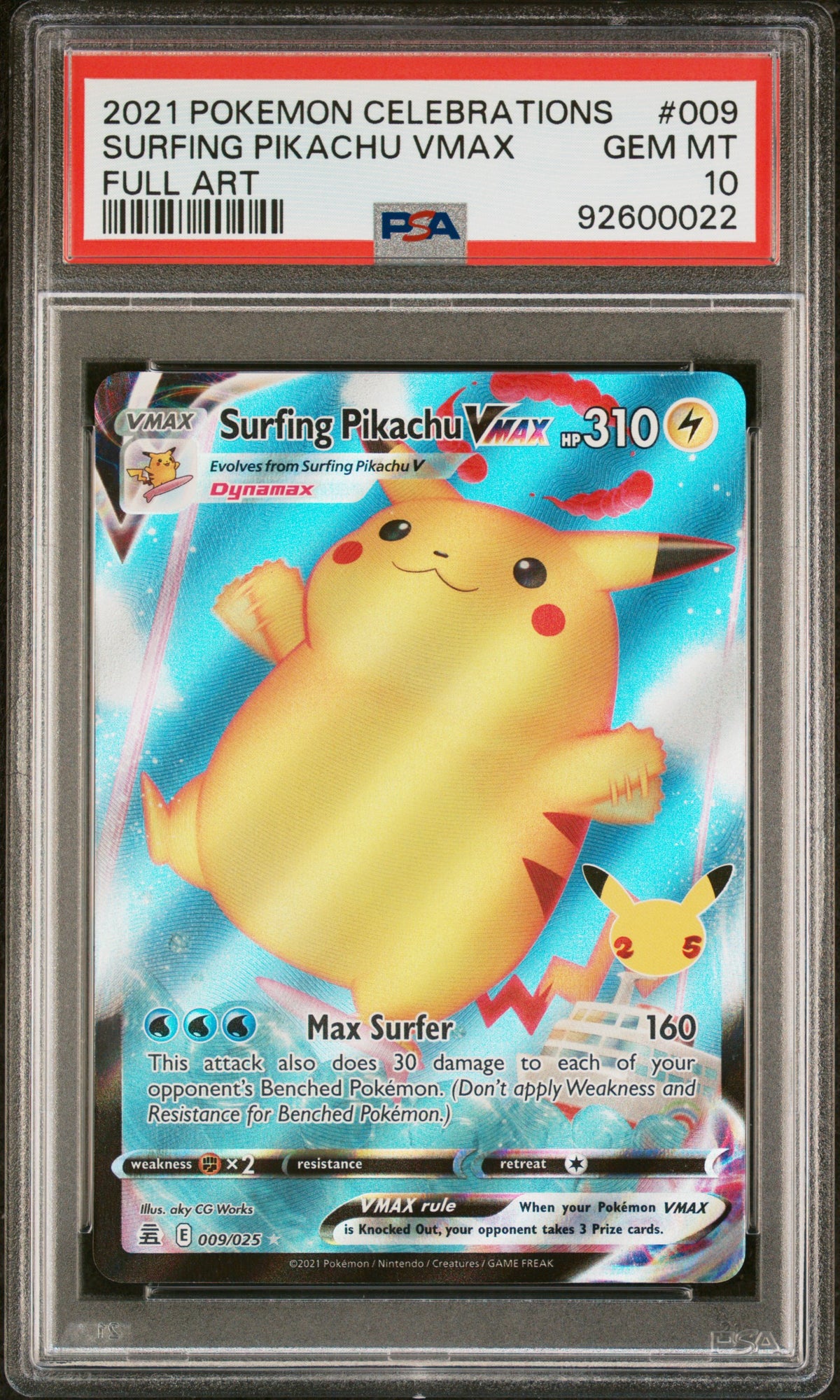 2021 POKEMON CELEBRATIONS SURFING PIKACHU VMAX #009 FULL ART PSA 10