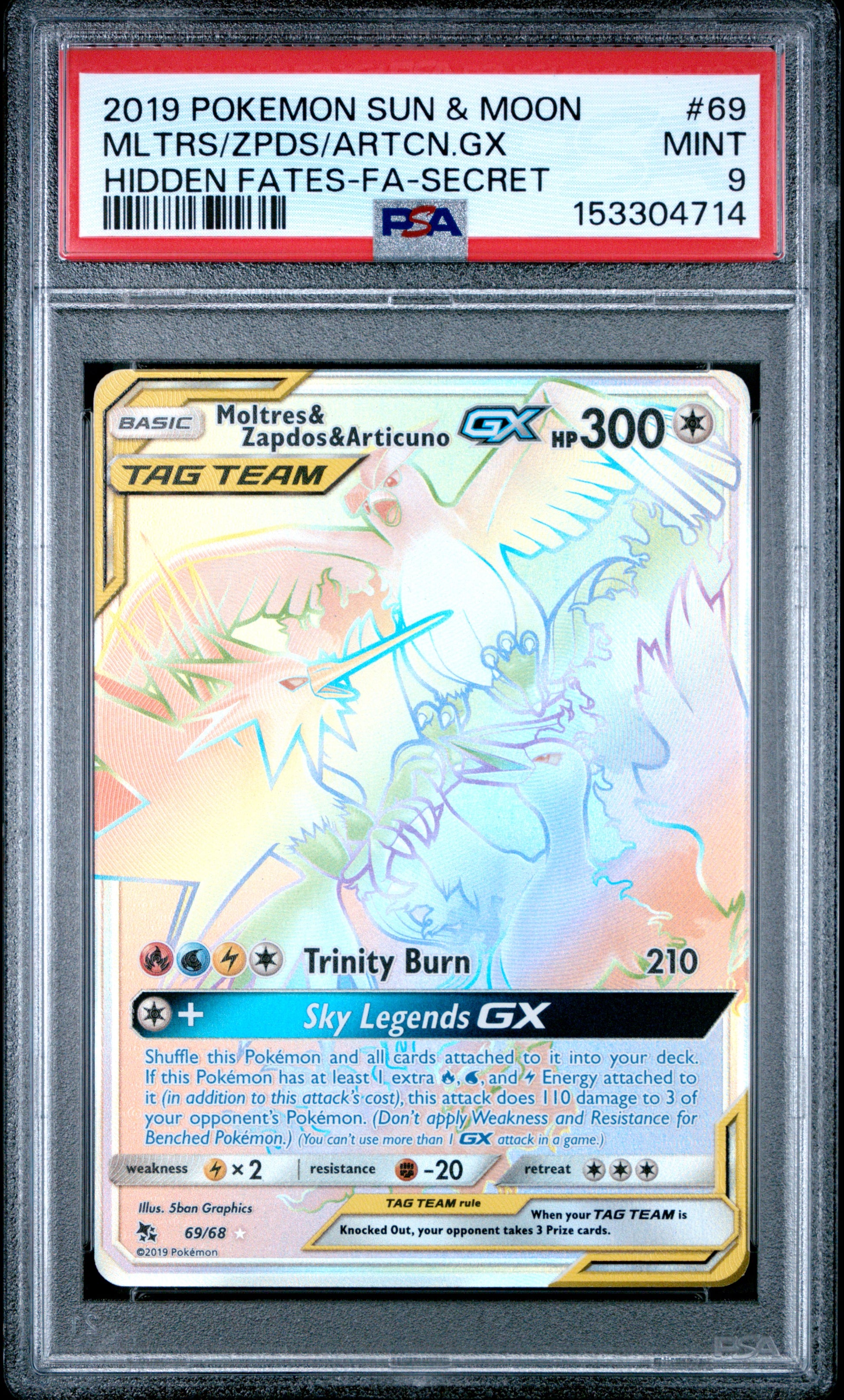 2019 POKEMON SUN & MOON HIDDEN FATES MLTRS/ZPDS/ARTCN.GX #69 HIDDEN FATES-FA-SECRET PSA 9
